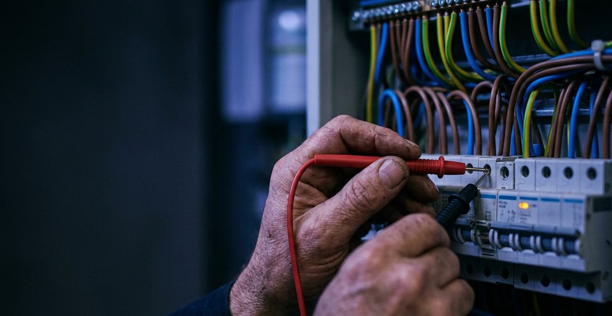 Engineer testing a commercial electrical distribution board